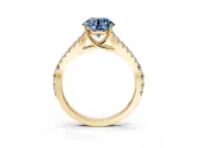 Solitaire Engagement Ring Setting for Fancy Blue Round Cut Center with Pave Split Shank and Prong Head in Yellow Gold
