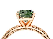 Solitaire Engagement Ring Setting for Fancy Green Cushion Cut Center with XO Engraved Band and Prong Head in Rose Gold