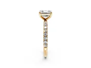 Solitaire Engagement Ring Setting for Asscher Cut Center with Micro Pave Band and Prong Head in Yellow Gold