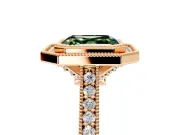Halo Engagement Ring Setting for Fancy Green Asscher Cut Center with Milgrain Pave Band and Bezel Head in Rose Gold