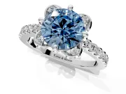 Floral Engagement Ring Setting for Fancy Blue Round Cut Center with Pave Band and Floral Prong Head in Platinum