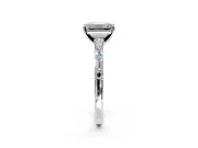 Baguette Engagement Ring Setting for Emerald Cut Center with Alternating Bar-Set Band and Prong Head in Platinum