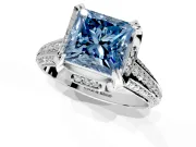 Solitaire Engagement Ring Setting for Fancy Blue Princess Cut Center with Accented Split Shank and Prong Head in Platinum