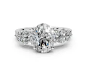 Cluster Engagement Ring Setting for Oval Center with 2-Row Shoulder Clusters and Prong Head in Platinum