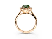 Starburst Halo Engagement Ring Setting for Fancy Green Round Cut Center with Thin Round-Wire Band and Prong Head in Rose Gold