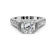 Solitaire Engagement Ring Setting for Cushion Cut Center with Pave Cathedral Shoulders and Prong Head in White Gold