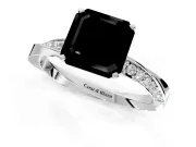 Side Accent Engagement Ring Setting for Fancy Black Asscher Cut Center with Accent Shoulders and Prong Head in White Gold
