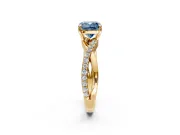 Crossover Engagement Ring Setting for Fancy Blue Cushion Cut Center with Pave and Plain Strands and Prong Head in Yellow Gold