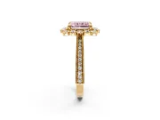 Milgrain Halo Engagement Ring Setting for Fancy Pink Radiant Cut Center with Bezel Point Accents and Prong Head in Yellow Gold