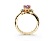 3 Stone Engagement Ring Setting for Fancy Pink Radiant Cut Center with Wide Plain Band and Prong Head in Yellow Gold
