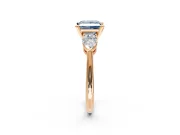 3 Stone Engagement Ring Setting for Fancy Blue Princess Cut Center with Large Pear-Shaped Accents and Prong Head in Rose Gold
