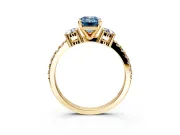 3 Stone Engagement Ring Setting for Fancy Blue Emerald Cut Center with Round Cut Side Accents and Prong Head in Yellow Gold