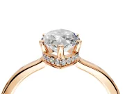Hidden Halo Engagement Ring Setting for Marquise Center with Wide Flat Plain Band and Prong Head in Rose Gold