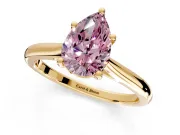 Solitaire Engagement Ring Setting for Fancy Pink Pear-Shaped Center with Narrow Cathedral Band and Prong Head in Yellow Gold