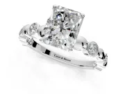 Solitaire Engagement Ring Setting for Radiant Cut Center with Beaded Bezel Station Band and Prong Head in Platinum