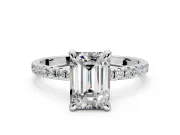 Solitaire Engagement Ring Setting for Emerald Cut Center with Fine Pave Narrow Band and Prong Head in Platinum