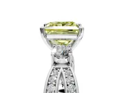 3 Stone Engagement Ring Setting for Fancy Yellow Princess Cut Center with Pave Twist Band and Prong Head in Platinum