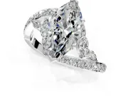 Solitaire Engagement Ring Setting for Marquise Center with Pave Bypass Twist Band and Prong Head in White Gold
