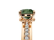 Solitaire Engagement Ring Setting for Fancy Green Cushion Cut Center with Raised Channel Band and Prong Head in Rose Gold