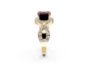 Halo Engagement Ring Setting for Fancy Pink Emerald Cut Center with Pave Infinity Twist Band and Prong Head in Yellow Gold