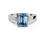 Solitaire Engagement Ring Setting for Fancy Blue Emerald Cut Center with Tapered Split Shoulders and Prong Head in Sterling Silver