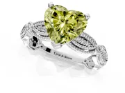 Solitaire Engagement Ring Setting for Fancy Yellow Heart-Shaped Center with Marquise Panel Band and Prong Head in White Gold