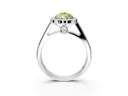 Halo Engagement Ring Setting for Fancy Yellow Pear-Shaped Center with Outer Bezel Rim, Pave Band and Prong Head in Platinum