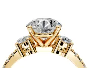 3 Stone Engagement Ring Setting for Round Cut Center with Round Cut Side Accents and Prong Head in Yellow Gold