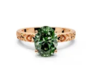 Solitaire Engagement Ring Setting for Fancy Green Oval Center with XO Engraved Band and Prong Head in Rose Gold