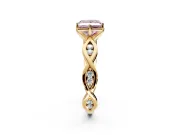Solitaire Engagement Ring Setting for Fancy Pink Princess Cut Center with Accented Twist Band and Leaf Prong Head in Yellow Gold