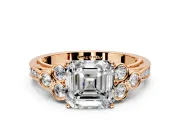 Cluster Engagement Ring Setting for Asscher Cut Center with Bezel Accent Clusters and Prong Head in Rose Gold