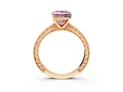 Solitaire Engagement Ring Setting for Fancy Pink Princess Cut Center with Engraved Milgrain Band and Prong Head in Rose Gold