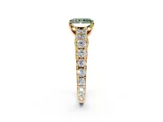 Solitaire Engagement Ring Setting for Fancy Green Radiant Cut Center with Pave Cathedral Shoulders and Prong Head in Yellow Gold