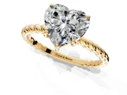 Solitaire Engagement Ring Setting for Heart-Shaped Center with Plain Twisted Rope Band and Prong Head in Yellow Gold
