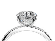 Solitaire Engagement Ring Setting for Round Cut Center with Fine Pave Band and Prong Head in Sterling Silver