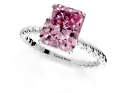 Solitaire Engagement Ring Setting for Fancy Pink Radiant Cut Center with Plain Twisted Rope Band and Prong Head in Platinum