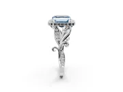 Halo Engagement Ring Setting for Fancy Blue Asscher Cut Center with Leaf Motif Split Shank and Prong Head in Platinum