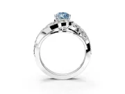 Halo Engagement Ring Setting for Fancy Blue Pear-Shaped Center with Marquise and Pave Bypass Band and Prong Head in White Gold