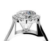 Halo Engagement Ring Setting for Heart-Shaped Center with Square Band and Prong Head in White Gold