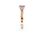 Side Accent Engagement Ring Setting for Fancy Pink Asscher Cut Center with Accent Shoulders and Prong Head in Rose Gold