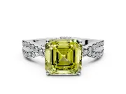 Solitaire Engagement Ring Setting for Fancy Yellow Asscher Cut Center with Narrow Twist Pave Band and Prong Head in White Gold