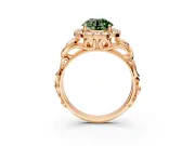 Halo Engagement Ring Setting for Fancy Green Round Cut Center with Open Scroll Shoulders and Prong Head in Rose Gold