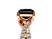Solitaire Engagement Ring Setting for Fancy Black Asscher Cut Center with Narrow Twist Pave Band and Prong Head in Rose Gold