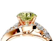 Halo Engagement Ring Setting for Fancy Yellow Round Cut Center with Marquise and Pave Bypass Band and Prong Head in Rose Gold