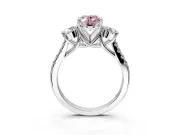 3 Stone Engagement Ring Setting for Fancy Pink Oval Center with Crossover Basket, Pave Band and Prong Head in Sterling Silver