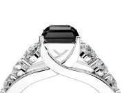 Solitaire Engagement Ring Setting for Fancy Black Radiant Cut Center with Graduated Shared Prongs and Prong Head in Platinum