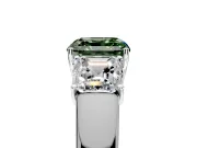 3 Stone Engagement Ring Setting for Fancy Green Asscher Cut Center with Raised Basket Heads and Prong Head in White Gold