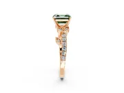 Leaf Motif Engagement Ring Setting for Fancy Green Asscher Cut Center with Pave Band and Prong Head in Rose Gold