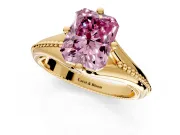 Solitaire Engagement Ring Setting for Fancy Pink Radiant Cut Center with Milgrain Cathedral Band and Prong Head in Yellow Gold