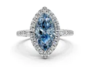 Pave Halo Engagement Ring Setting for Fancy Blue Marquise Center with Single Row Pave Band and Prong Head in Platinum